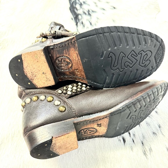 Ash Women’s Venice Studded Brown Moto Leather Boot Size 37  6 US - Picture 8 of 10
